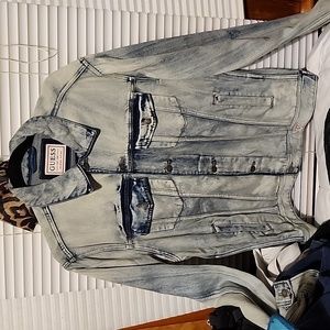 Men's XL Guess Distressed Denim Button Down Jacket